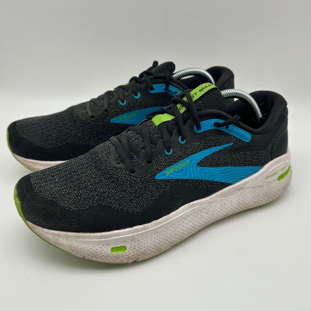 Brooks Ghost Max Mens Shoes Black Blue White Athletic Running Sneakers Size 10.5